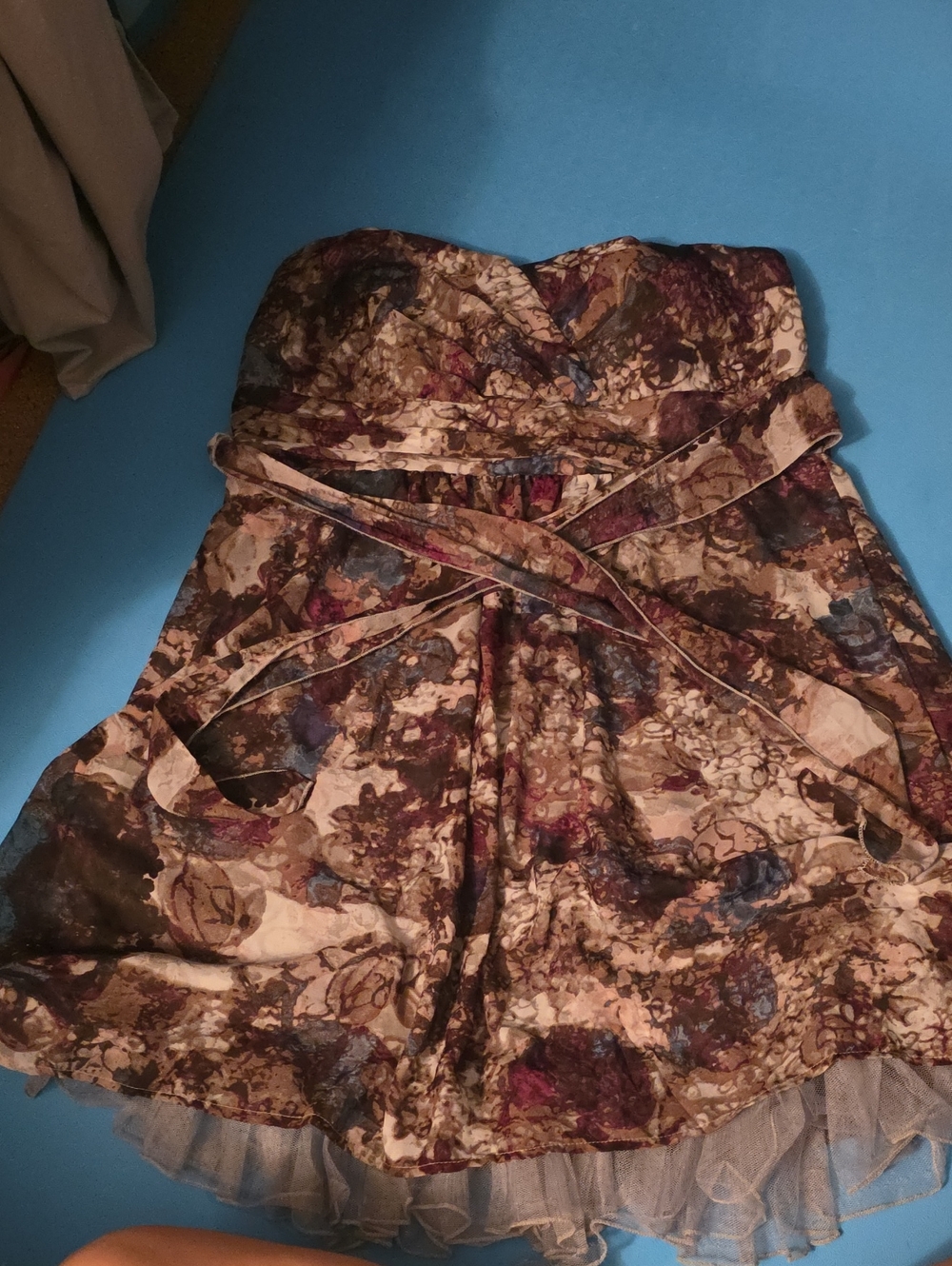 torrid Strapless Floral Dress in Brown and Blue Tones